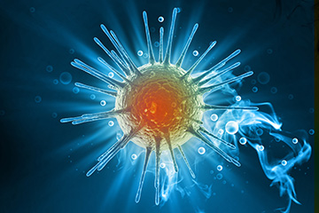 Vivid blue and orange spike virus immune system