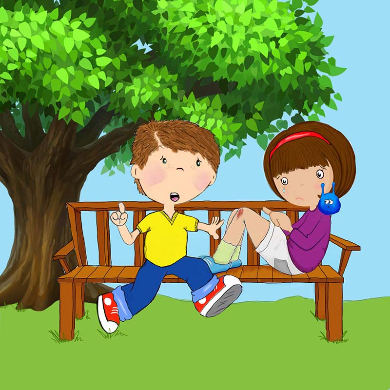 Book image Donald and injured girl on bench